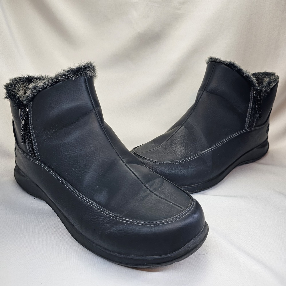 Totes Womens 9 Black Faux Fur Lined Ankle Booties Side Zip Winter Comfort